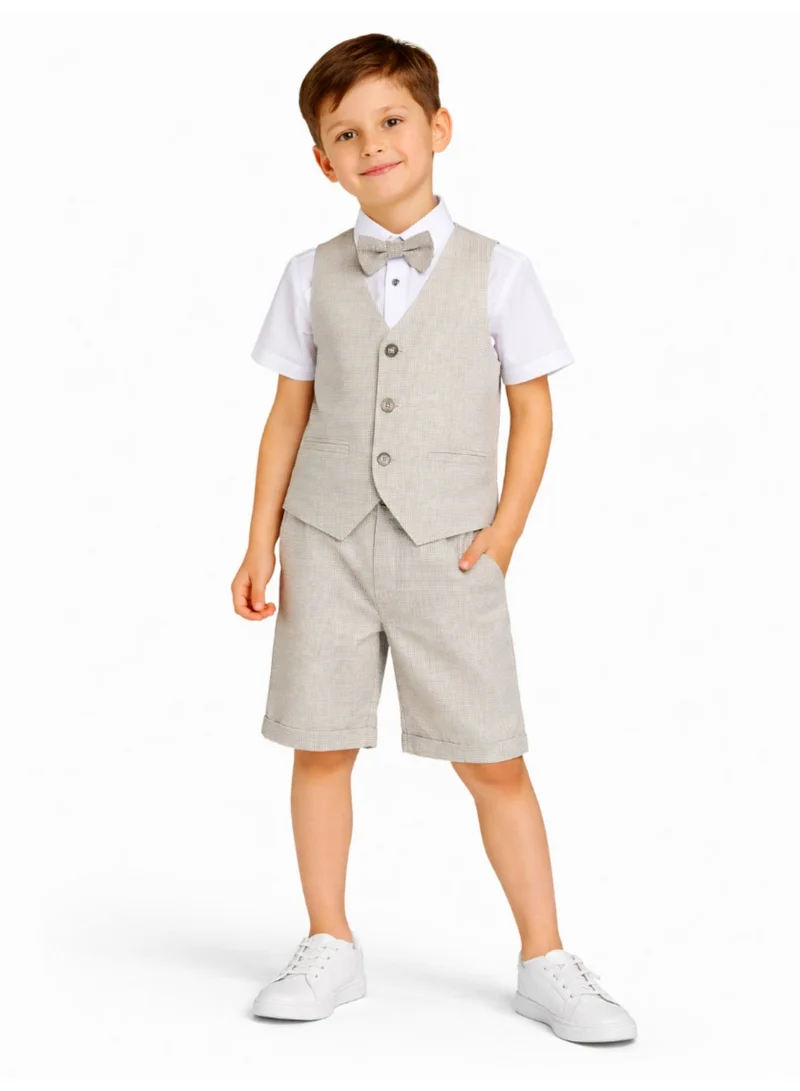 victor and jane Neutral Waistcoat, Shirt, Shorts & Bow Tie Set